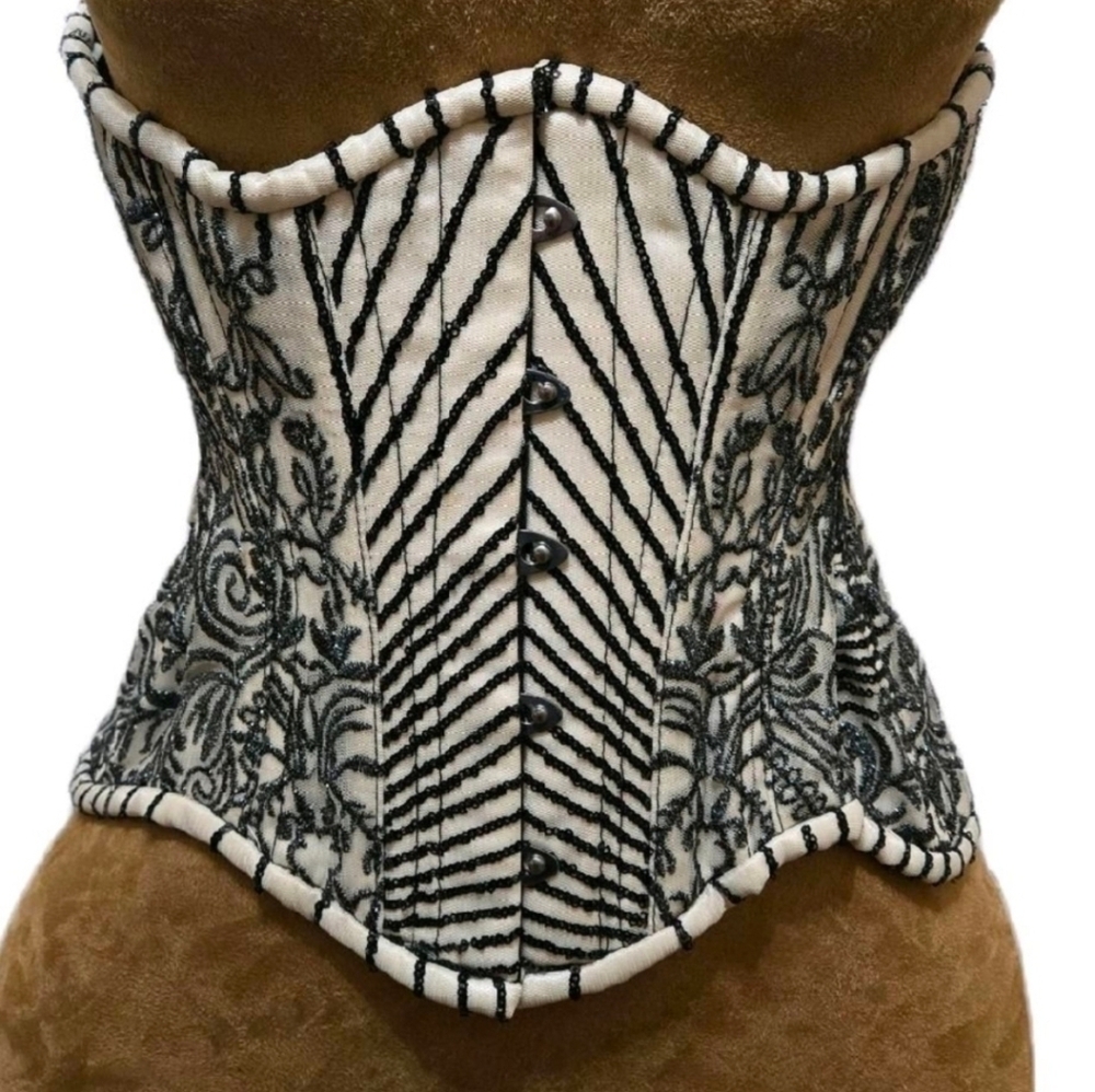 Elegant Black and White Embroidered Corset